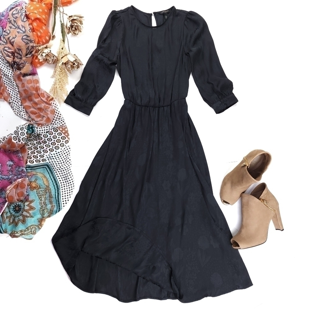 Banana Republic Black Floral Motif Maxi Dress Sz XS - Picture 7 of 12